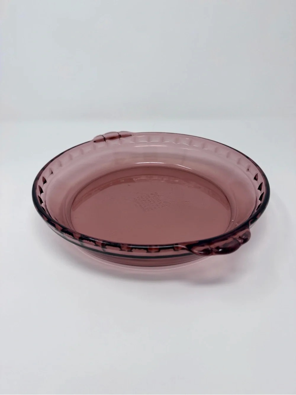 Vintage Pyrex #229 Cranberry Glass 24cm Pie Plate Fluted Edge Handles USA